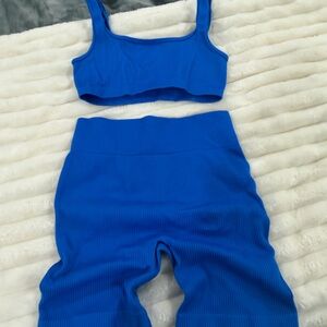 Vibrant Blue Ribbed Two-Piece Set